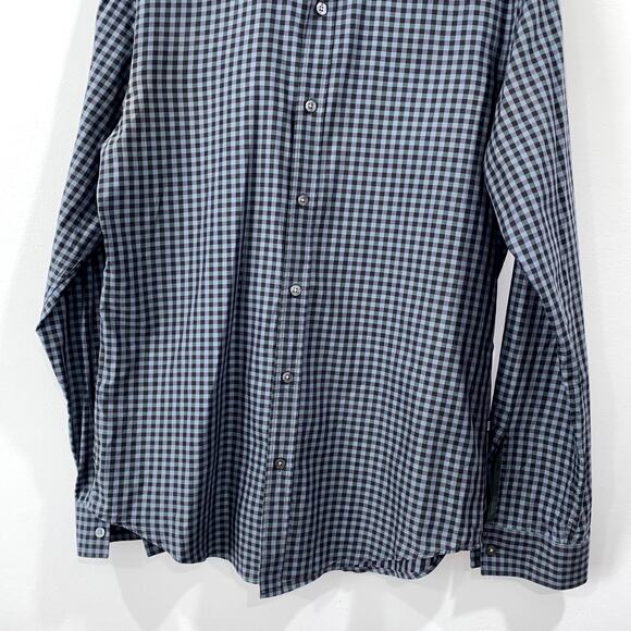 Hugo Boss Men's Slim Fit Checkered Dress Shirt Blue Gray Gingham Long Sleeve M - Picture 6 of 11